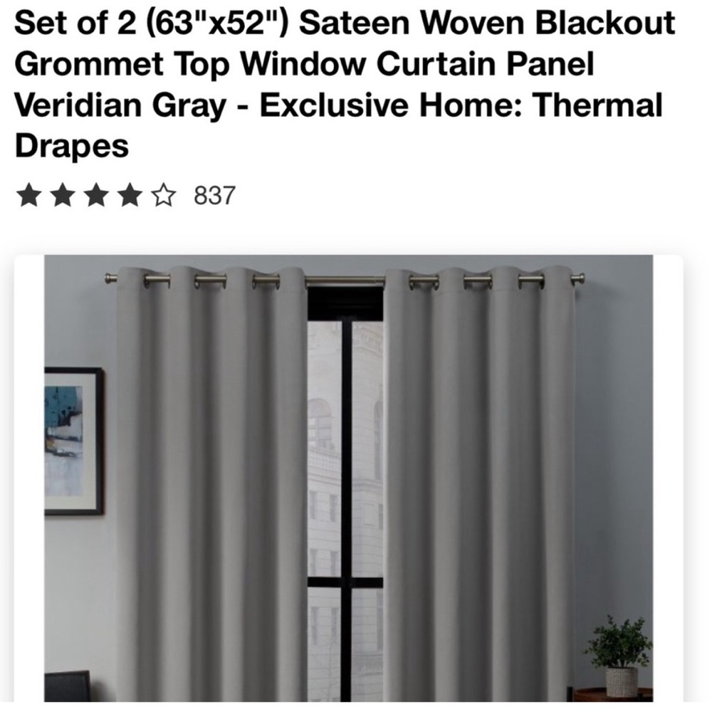 NWOT 63x52 gray curtains